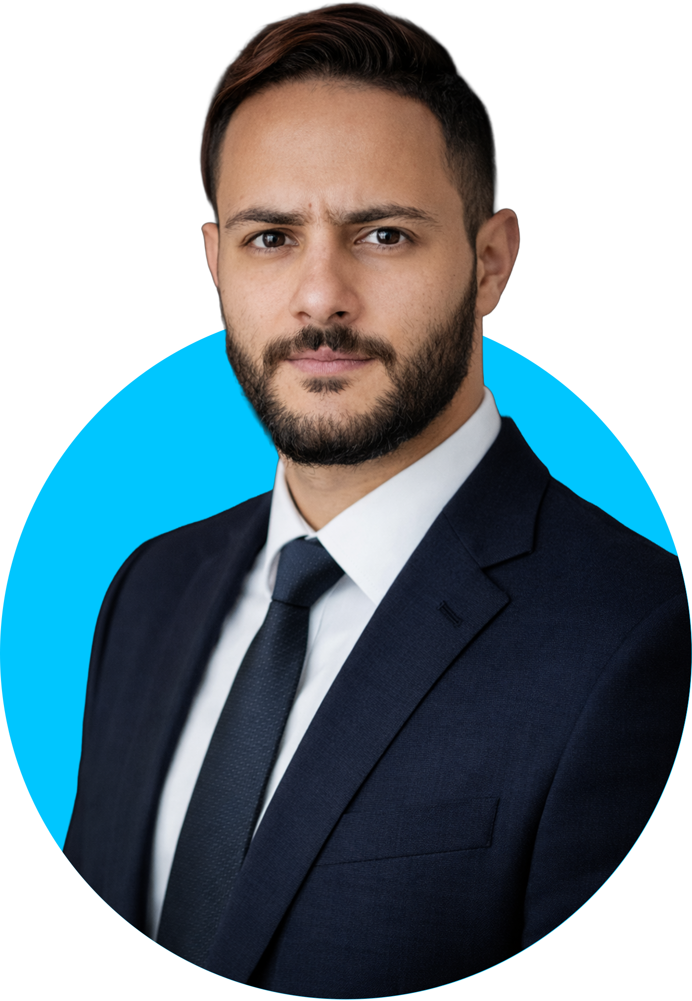 Andres Hosttos, Sales Development Representative at Dream Design Labs, portrait with blue background.