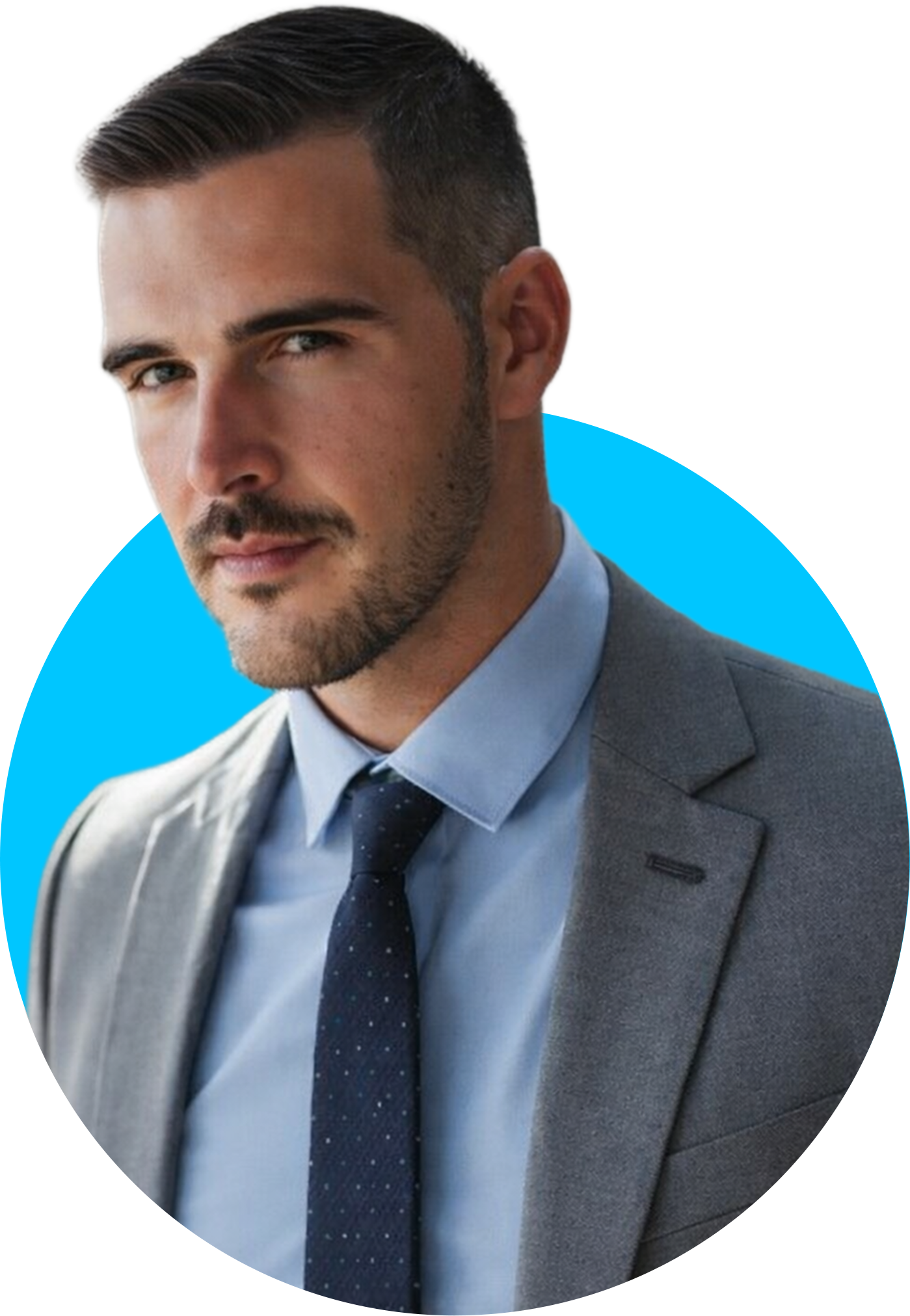 Kyle Martin, Chief Operations Officer (COO) at Dream Design Labs, professionally dressed in a gray suit and blue shirt against a bright blue background.