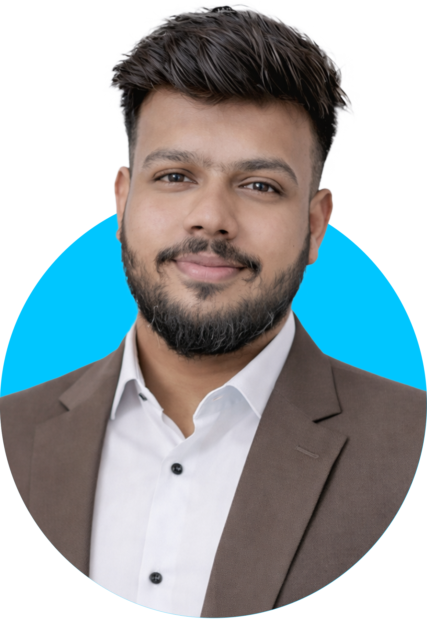Nitish Sharma, Social Media Manager at Dream Design Labs, smiling in a professional setting with a blue background.